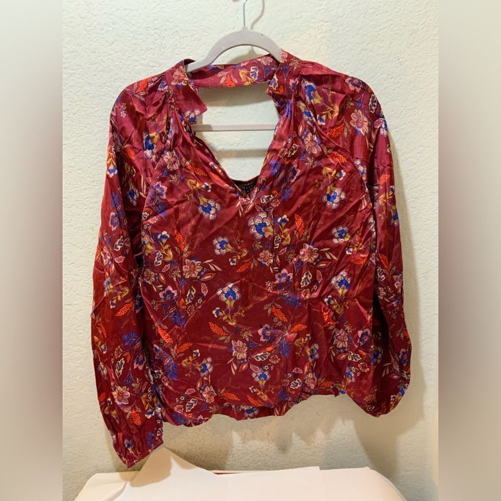 CABALLERO blouse top red floral 100% viscose
